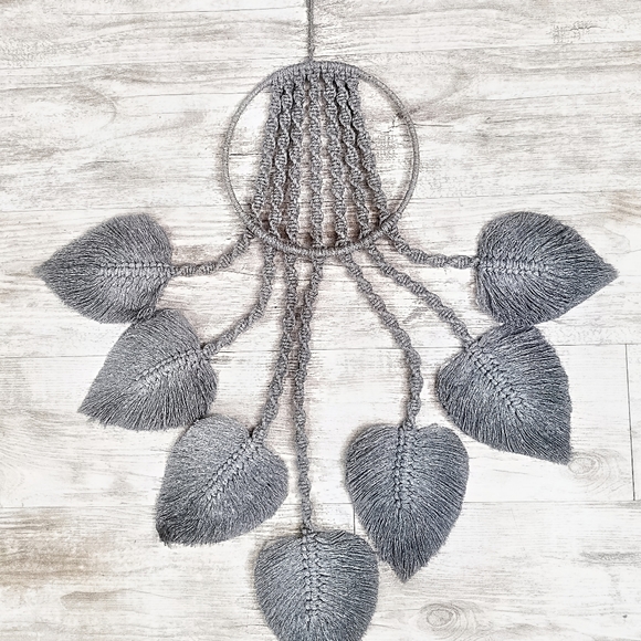Charcoal Grey Boho Macrame Hanging Tapestry - Picture 3 of 11